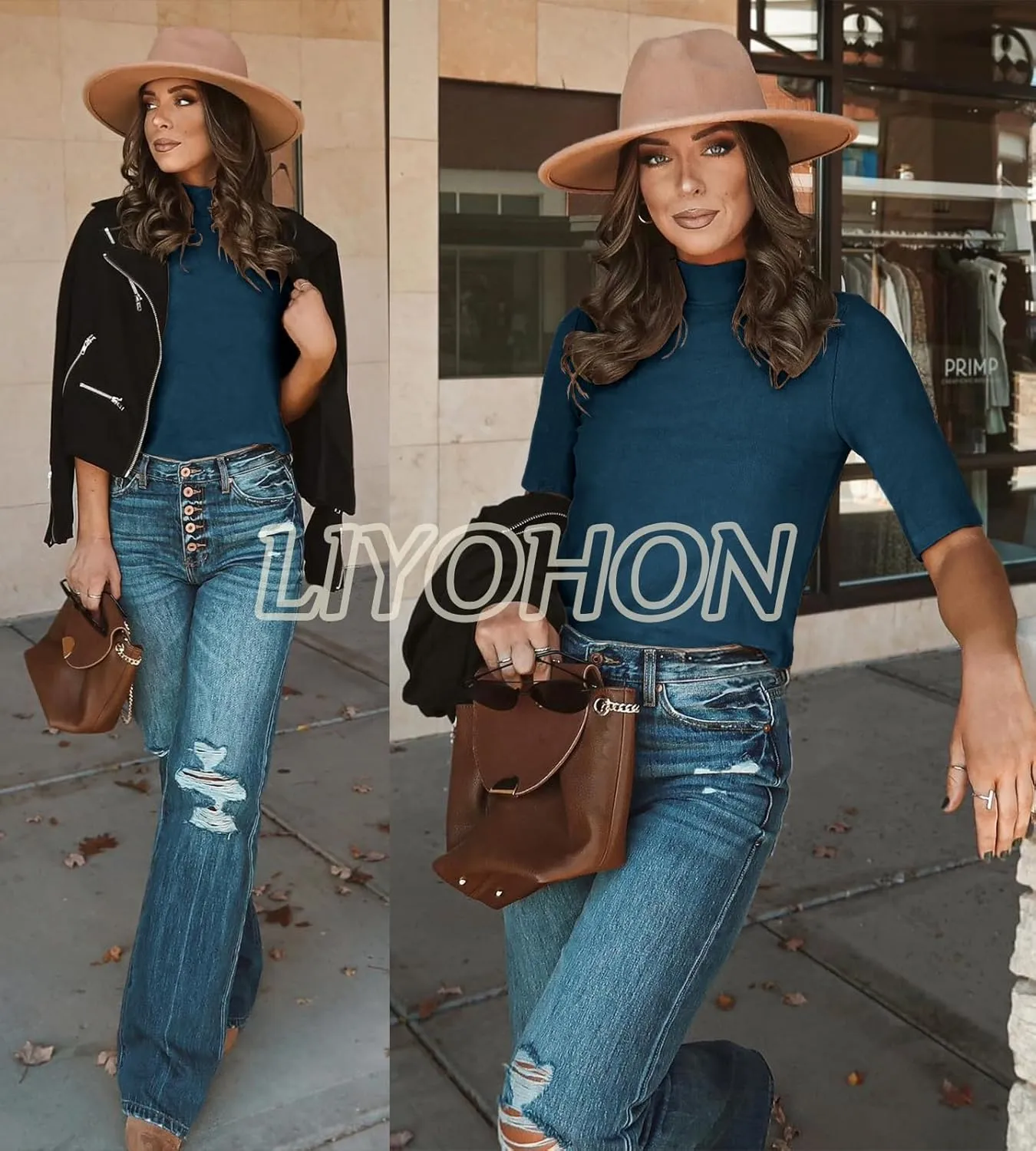 LIYOHON Womens Tops Dressy Casual Mock Turtleneck Business Short Sleeve T Shirts Going Out Tops 2025