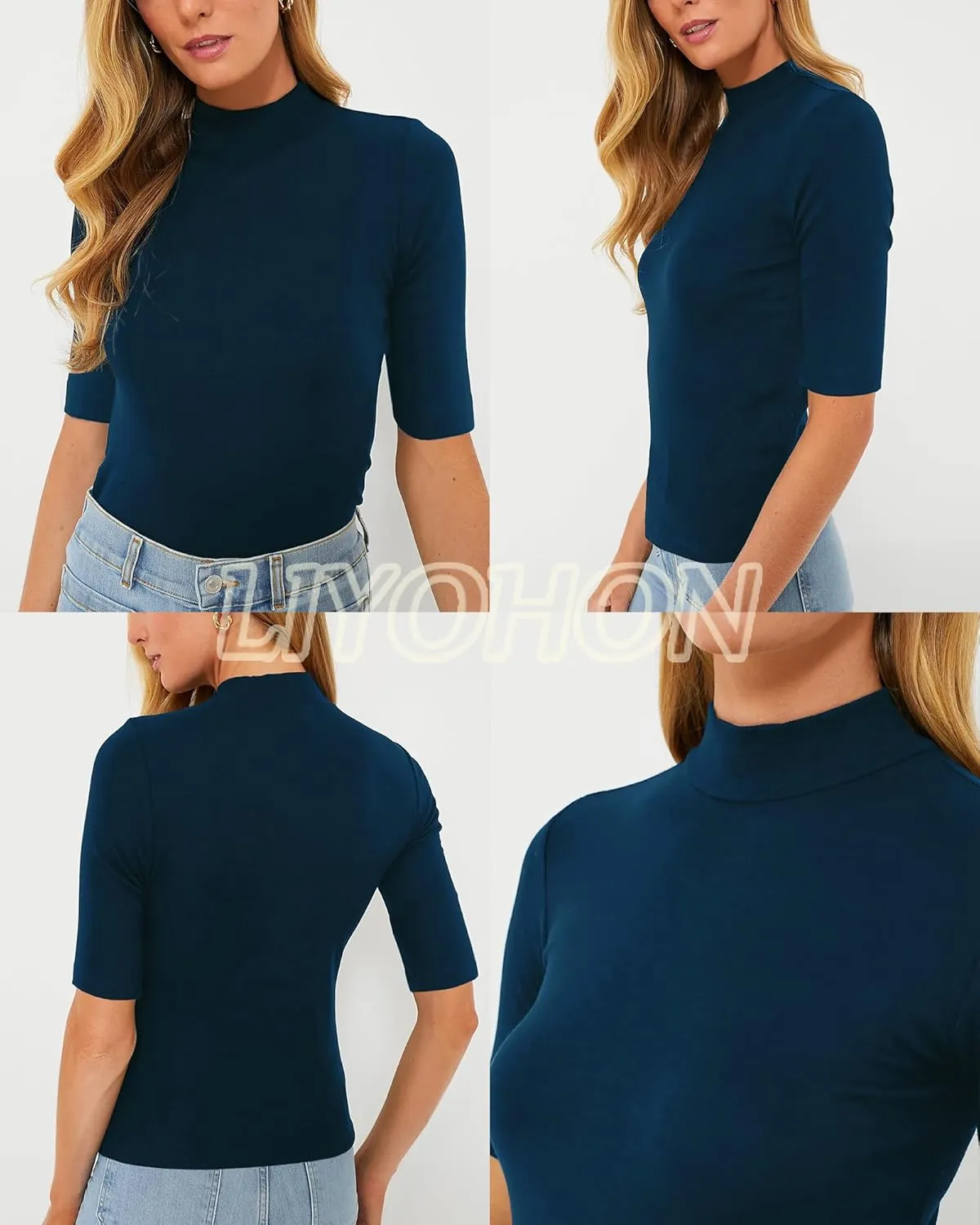 LIYOHON Womens Tops Dressy Casual Mock Turtleneck Business Short Sleeve T Shirts Going Out Tops 2025