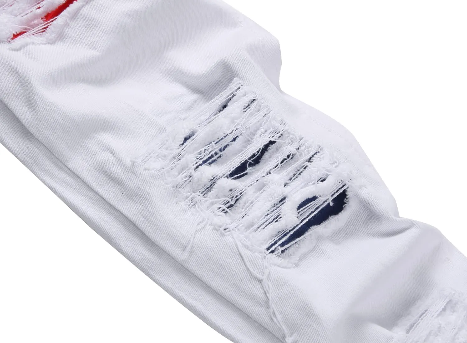 Men Ripped Jeans, Slim Fit Straight Leg, Denim Pants with Holes