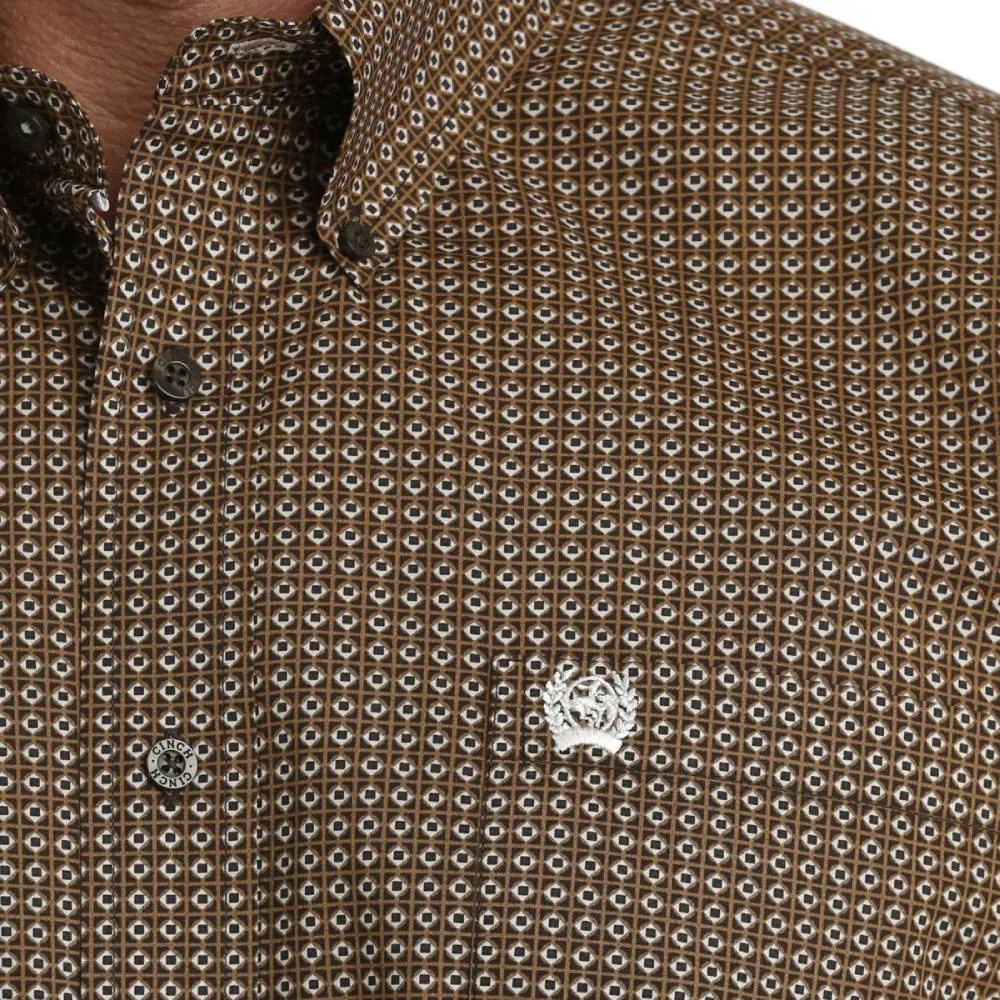 MEN'S CINCH GEOMETRIC PRINT BUTTON-DOWN SHORT SLEEVE WESTERN SHIRT - BROWN