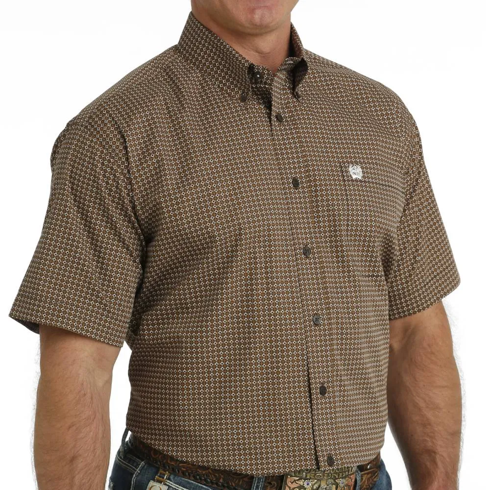 MEN'S CINCH GEOMETRIC PRINT BUTTON-DOWN SHORT SLEEVE WESTERN SHIRT - BROWN