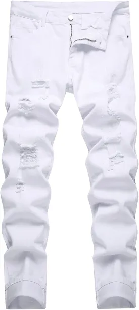 Men's Ripped Jeans,Slim Fit Distressed Straight Leg Fashion Denim Pants