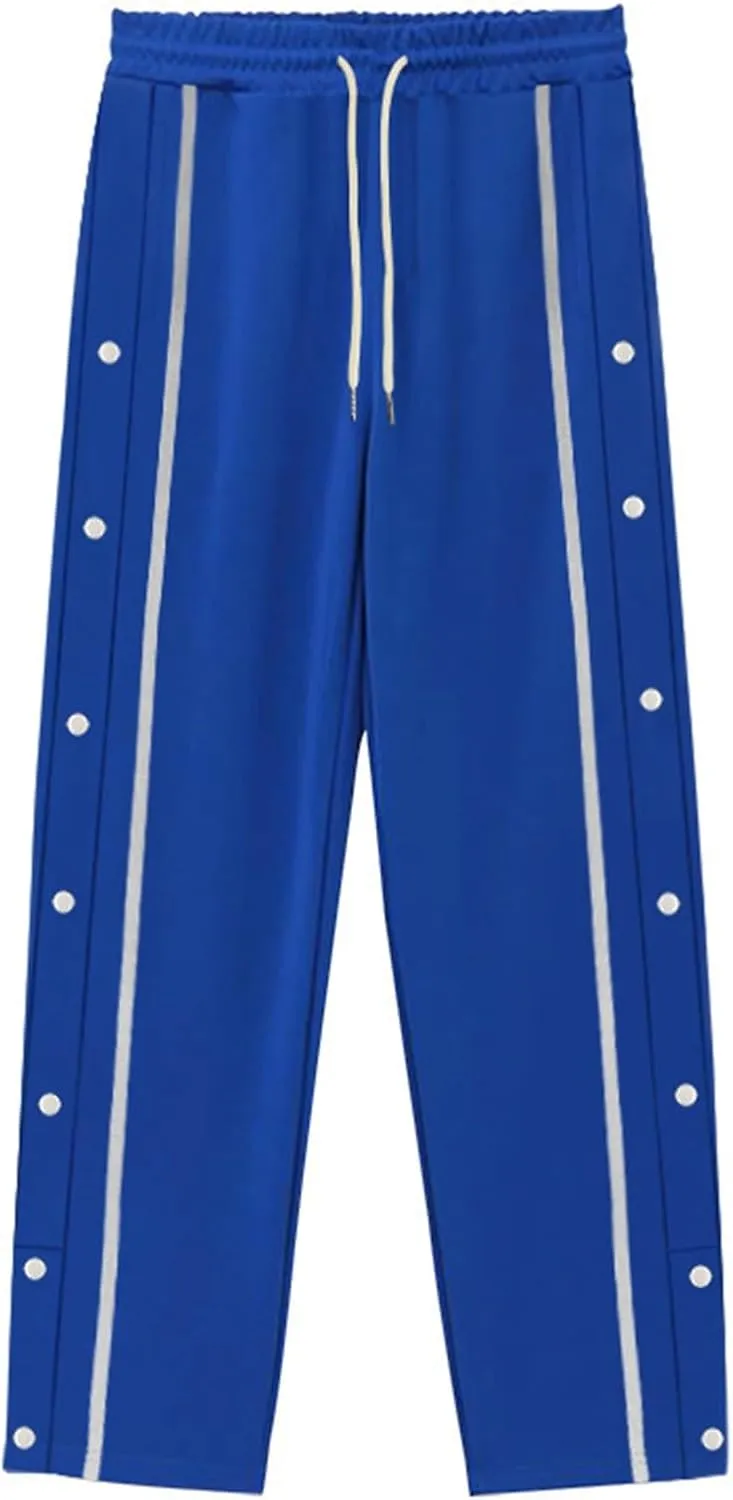 Mens Tear Away Sweatpants Waist Drawstring Elastic Wide Leg Basketball Pants Side Split Snap Baggy Joggers Pants