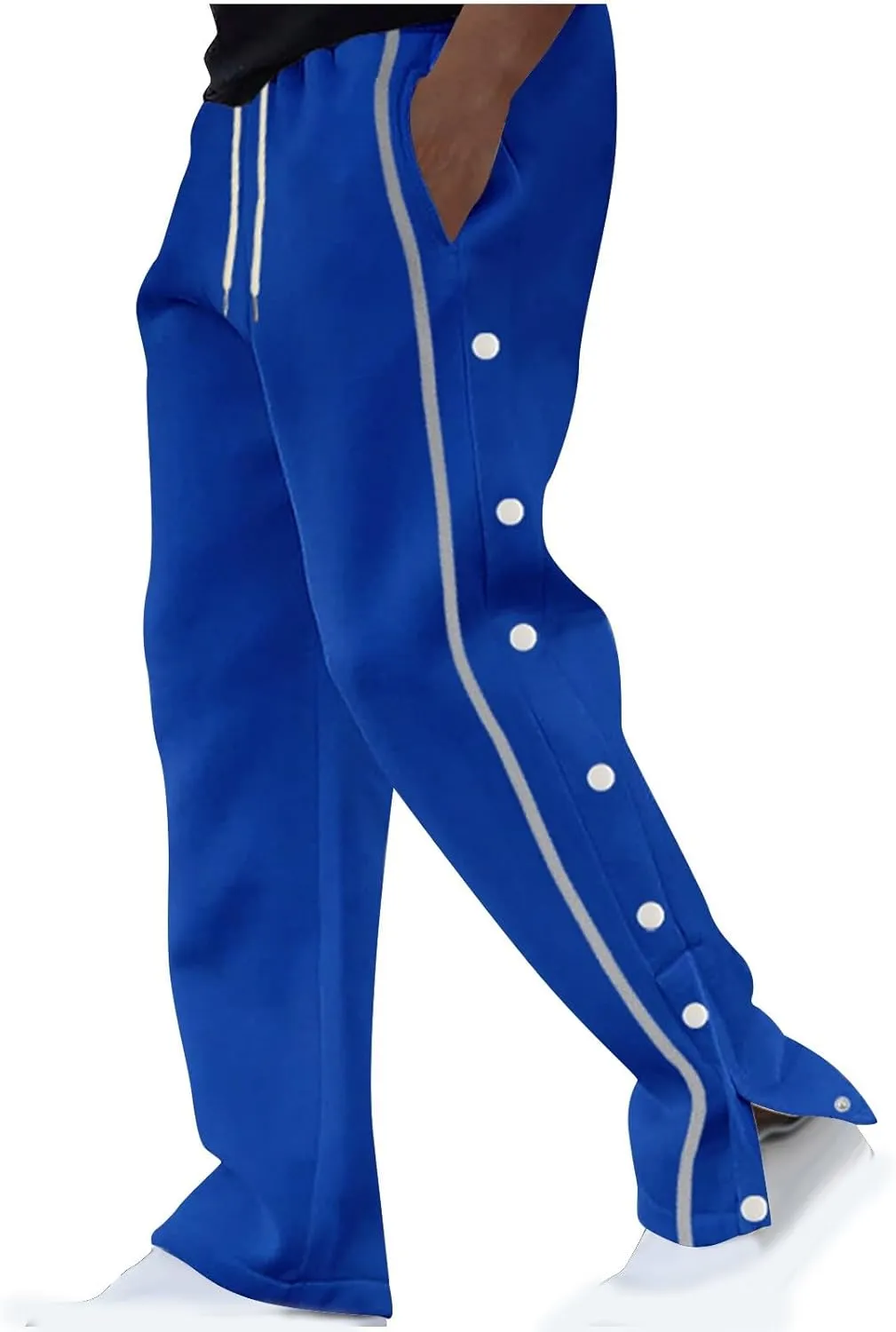 Mens Tear Away Sweatpants Waist Drawstring Elastic Wide Leg Basketball Pants Side Split Snap Baggy Joggers Pants