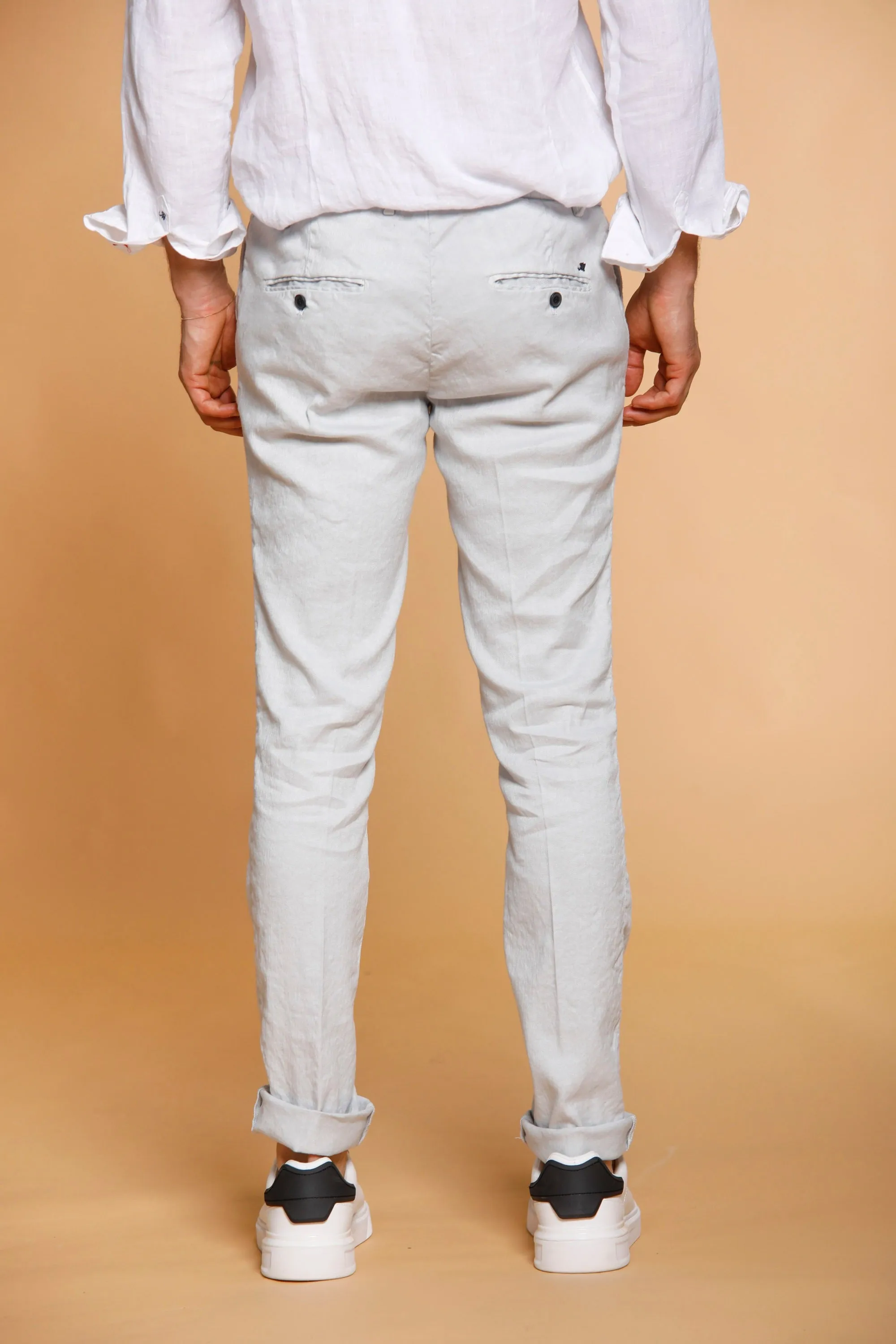 Milano Jogger pantalone uomo chino jogger in lino e cotone extra slim fit