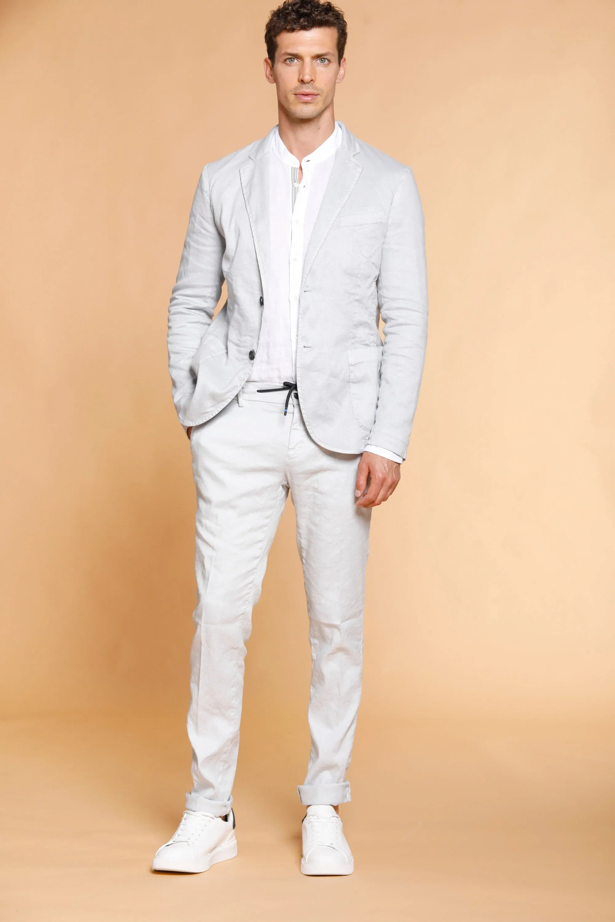 Milano Jogger pantalone uomo chino jogger in lino e cotone extra slim fit