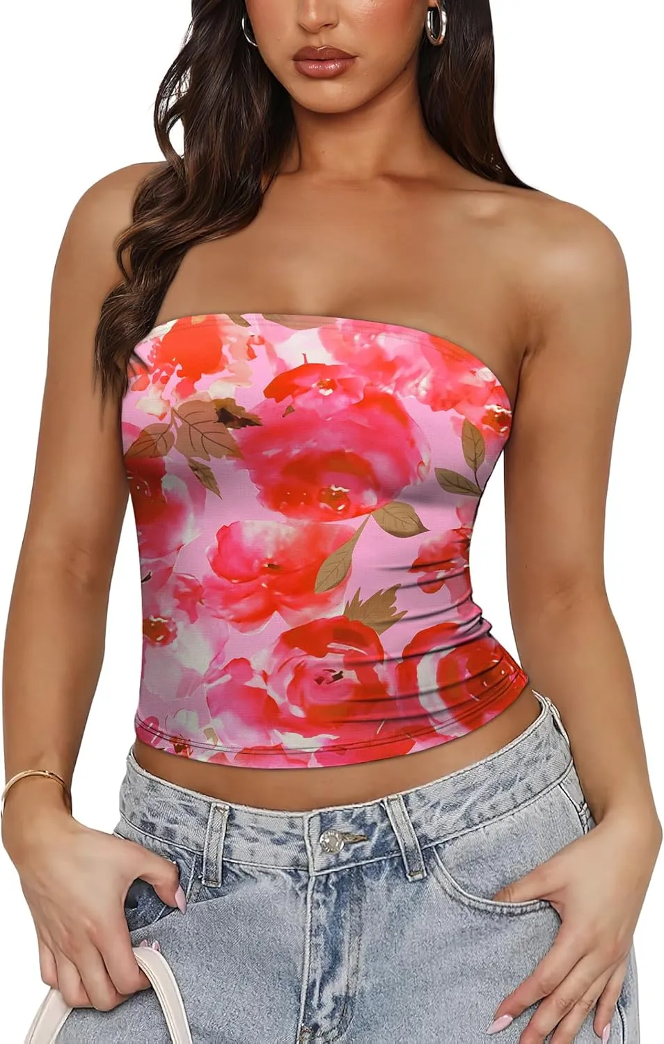 OFEEFAN Tube Tops for Women Floral Printed Summer Beach Vacation Outfits 2025 Ttrendy Fashion