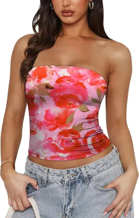 OFEEFAN Tube Tops for Women Floral Printed Summer Beach Vacation Outfits 2025 Ttrendy Fashion