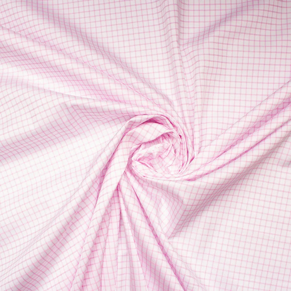 Pink Checkered White Luxury Cotton Shirting