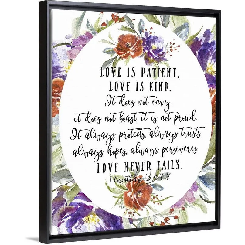 "1 Corinthians 13 4, 7-8" Black Float Frame Canvas Art