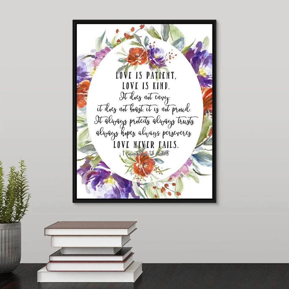 "1 Corinthians 13 4, 7-8" Black Float Frame Canvas Art