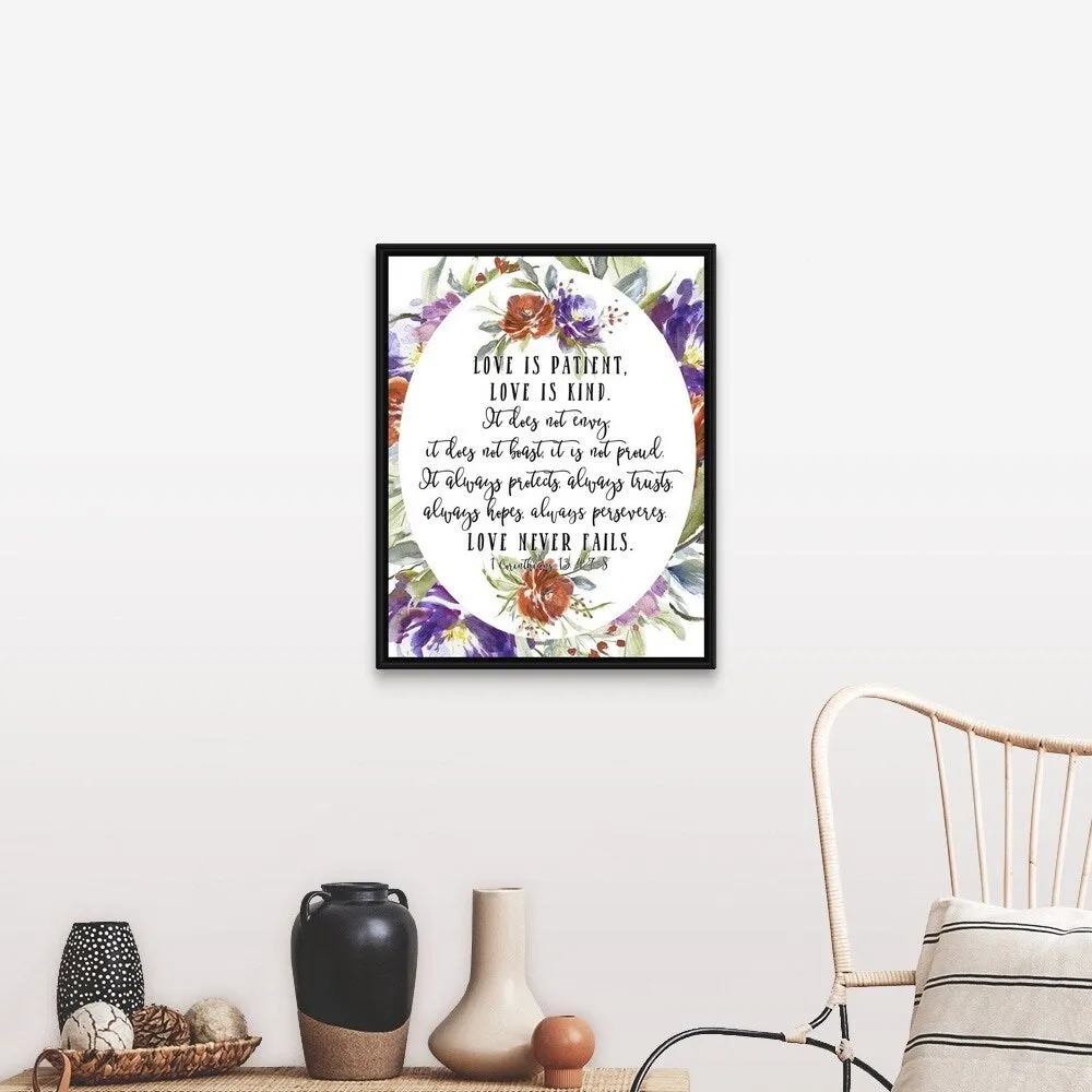 "1 Corinthians 13 4, 7-8" Black Float Frame Canvas Art