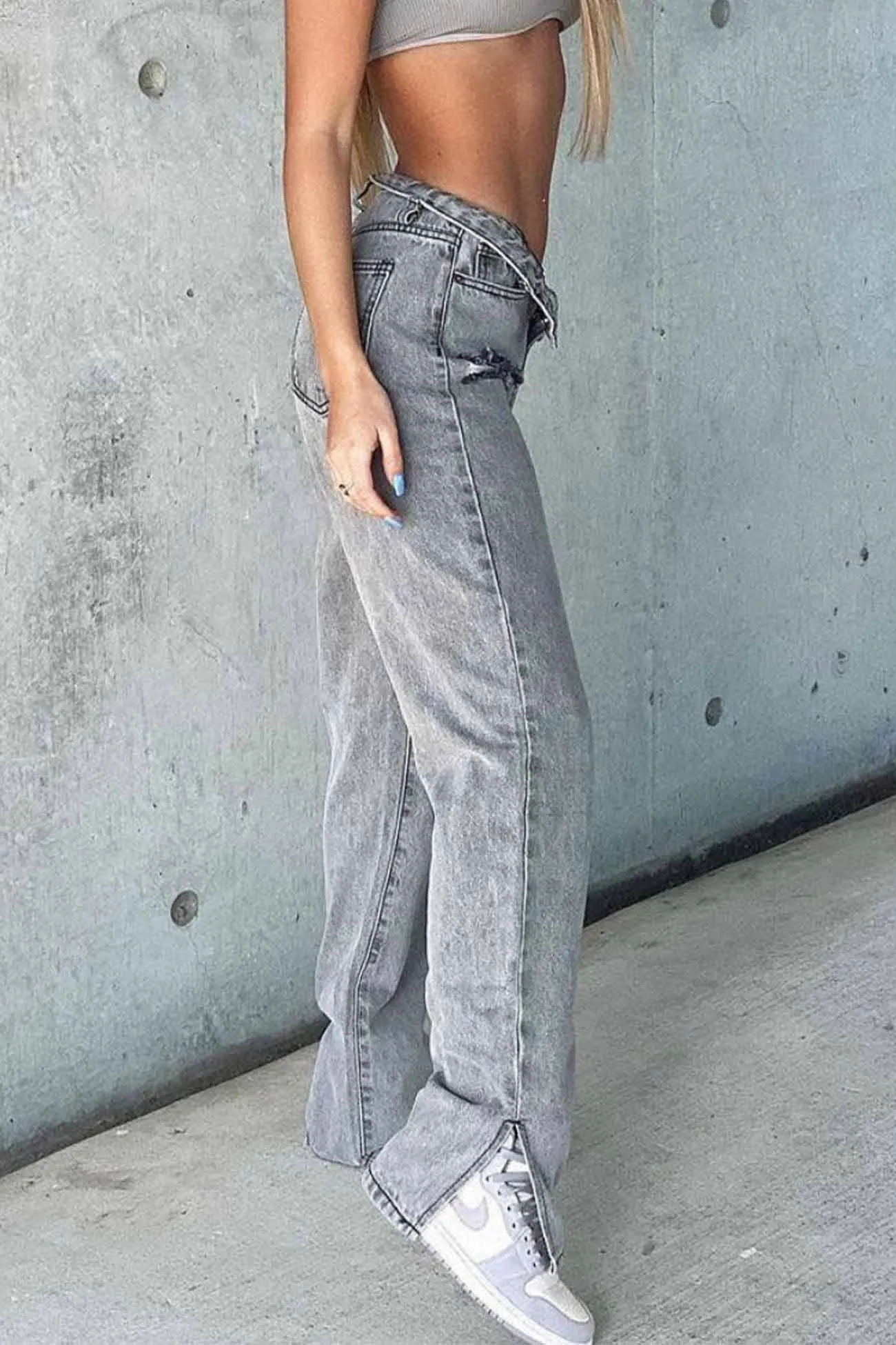 Ripped Slit High Waist Flared Jeans