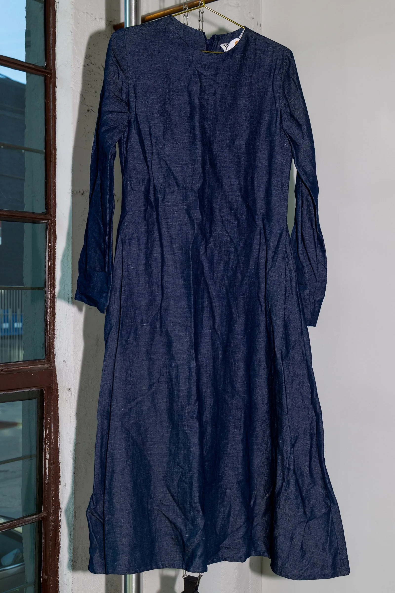 SAMPLE - Linen Cotton  Denim Long Sleeve Dress - size S
