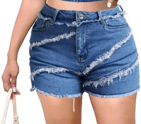SeNight Women's Denim Shorts High Waisted Frayed Raw Hem Ripped Short Jeans