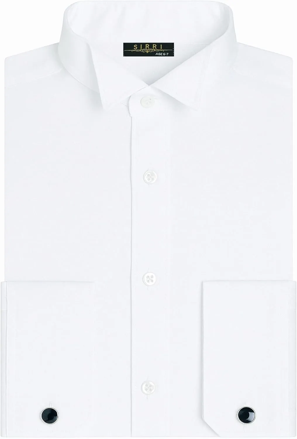 SIRRI Boys Slim Fit Tuxedo White Shirt with Wing Fly Collar and Detachable Cufflinks - Cotton Blend for Formal Occasions