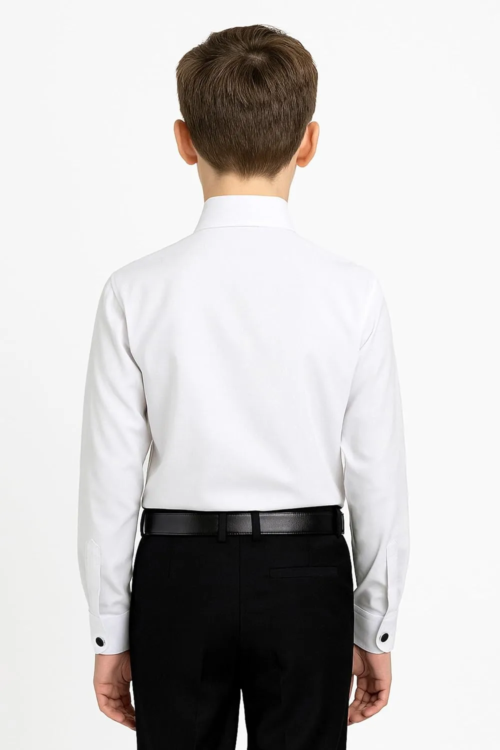 SIRRI Boys Slim Fit Tuxedo White Shirt with Wing Fly Collar and Detachable Cufflinks - Cotton Blend for Formal Occasions