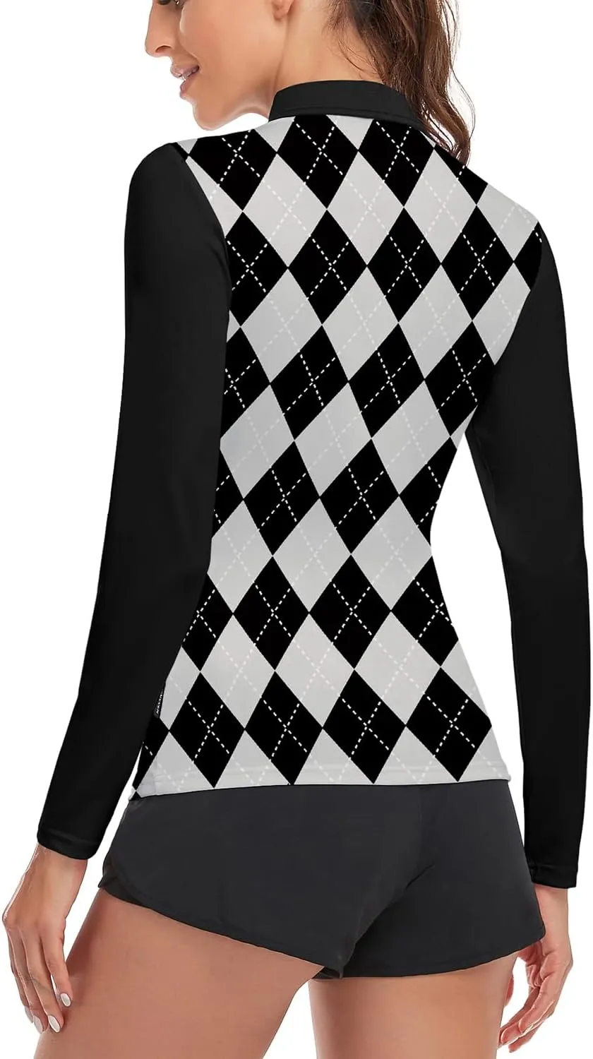 Soneven Womens Long Sleeve Polos 1/4 Zip Moisture Wicking Collared Golf Shirt Slim Fit for Casual Work