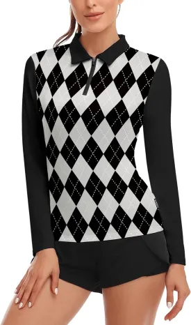 Soneven Womens Long Sleeve Polos 1/4 Zip Moisture Wicking Collared Golf Shirt Slim Fit for Casual Work