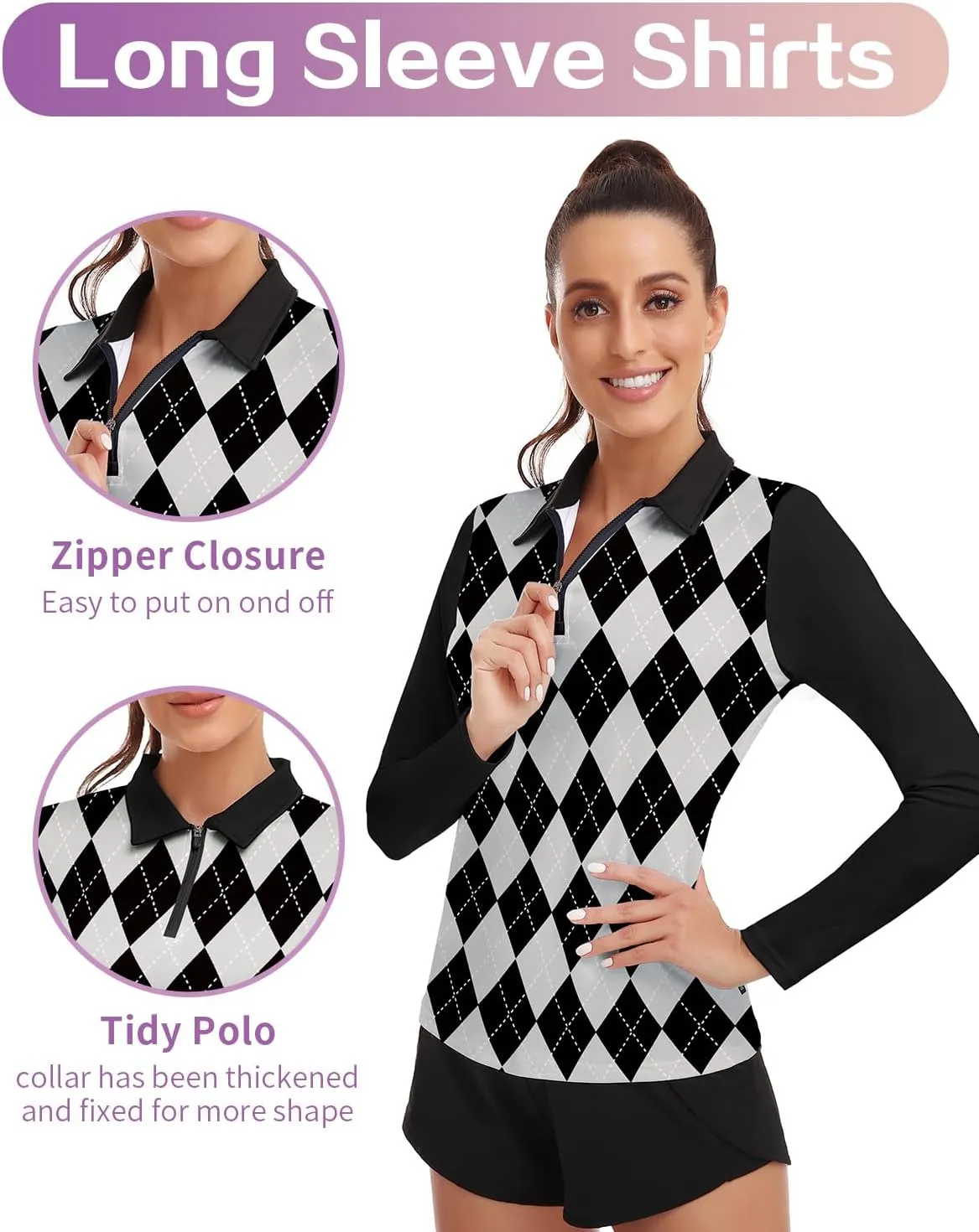 Soneven Womens Long Sleeve Polos 1/4 Zip Moisture Wicking Collared Golf Shirt Slim Fit for Casual Work