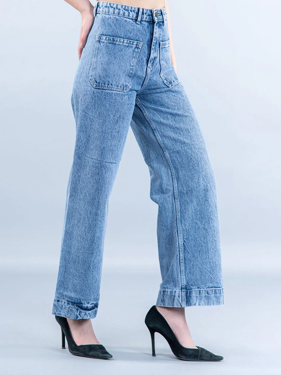 Two Pocket Light Blue Flared Jeans