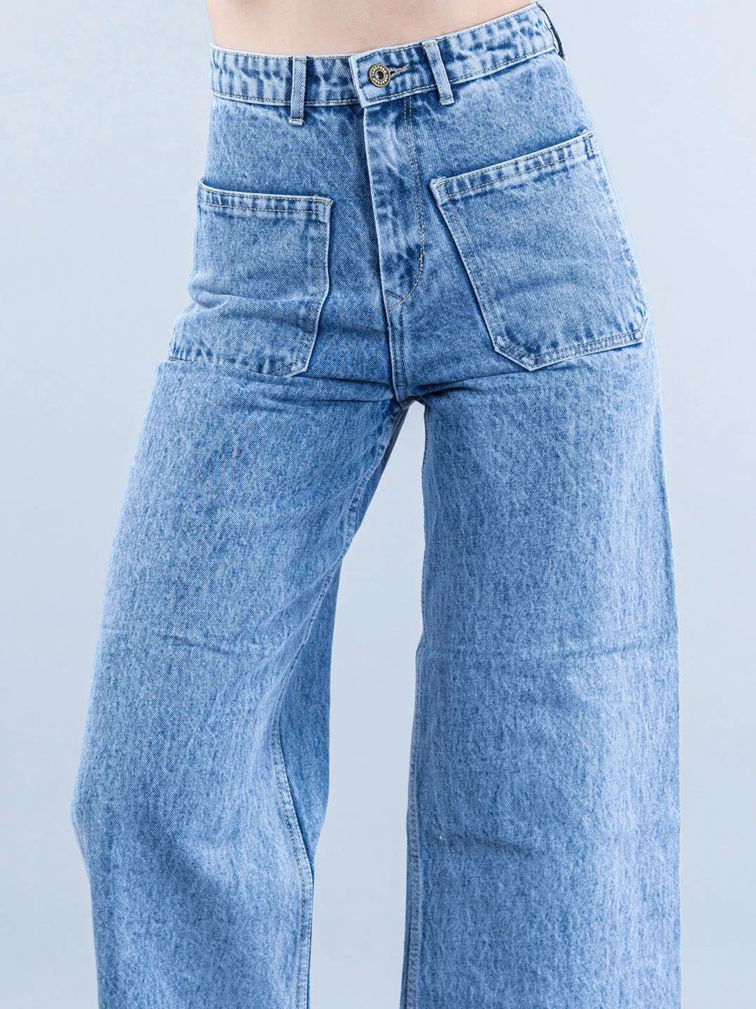 Two Pocket Light Blue Flared Jeans