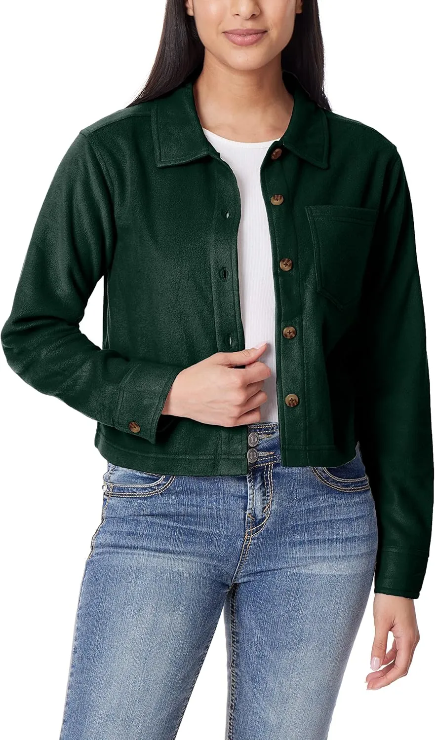 WallFlower Women's Chloe Polar Cozy Fleece Boyfriend Spring, Summer and Fall Light Shacket Jackets