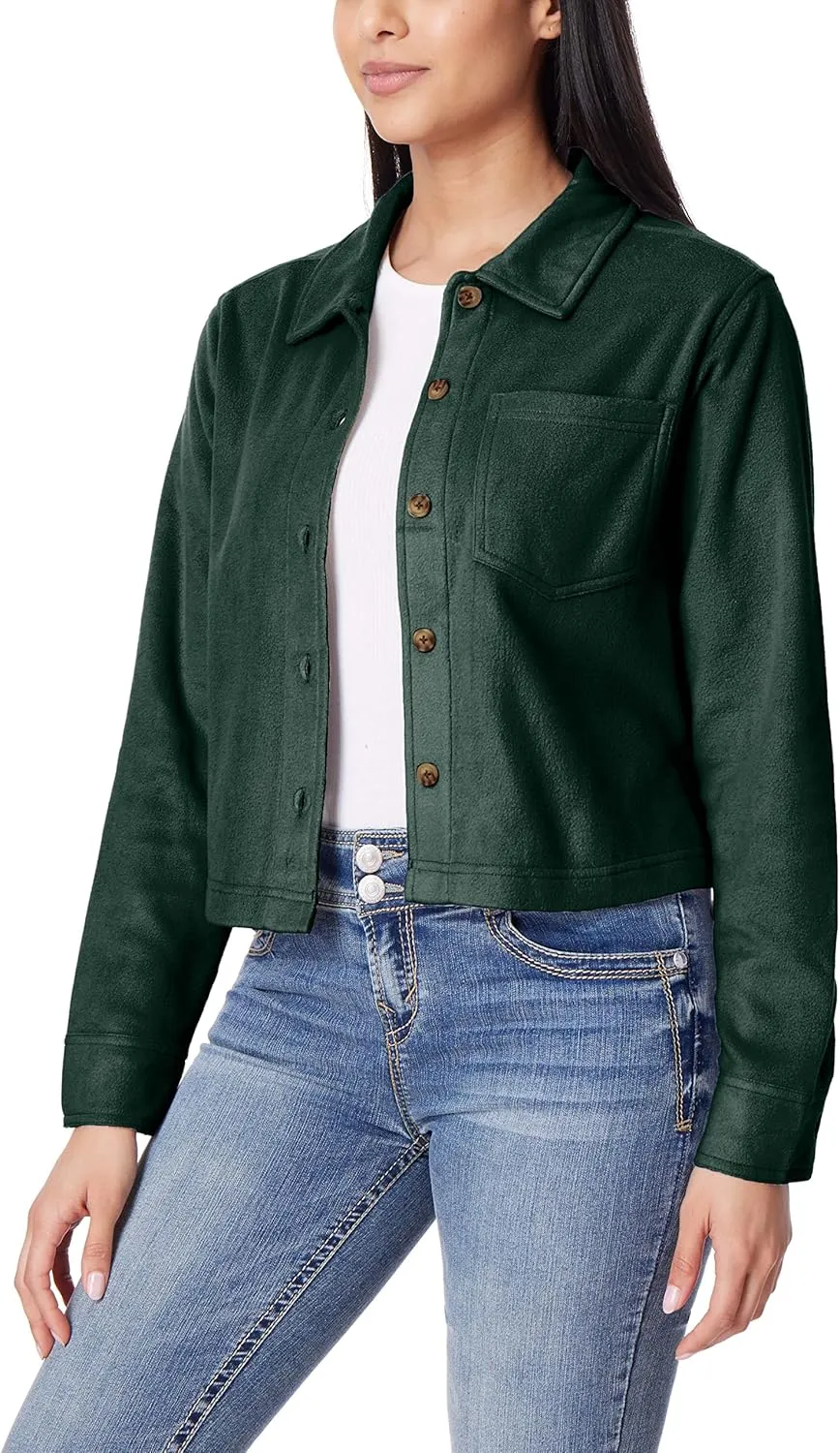 WallFlower Women's Chloe Polar Cozy Fleece Boyfriend Spring, Summer and Fall Light Shacket Jackets