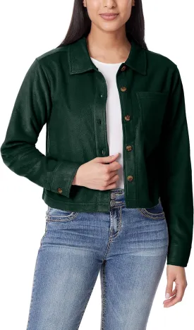 WallFlower Women's Chloe Polar Cozy Fleece Boyfriend Spring, Summer and Fall Light Shacket Jackets