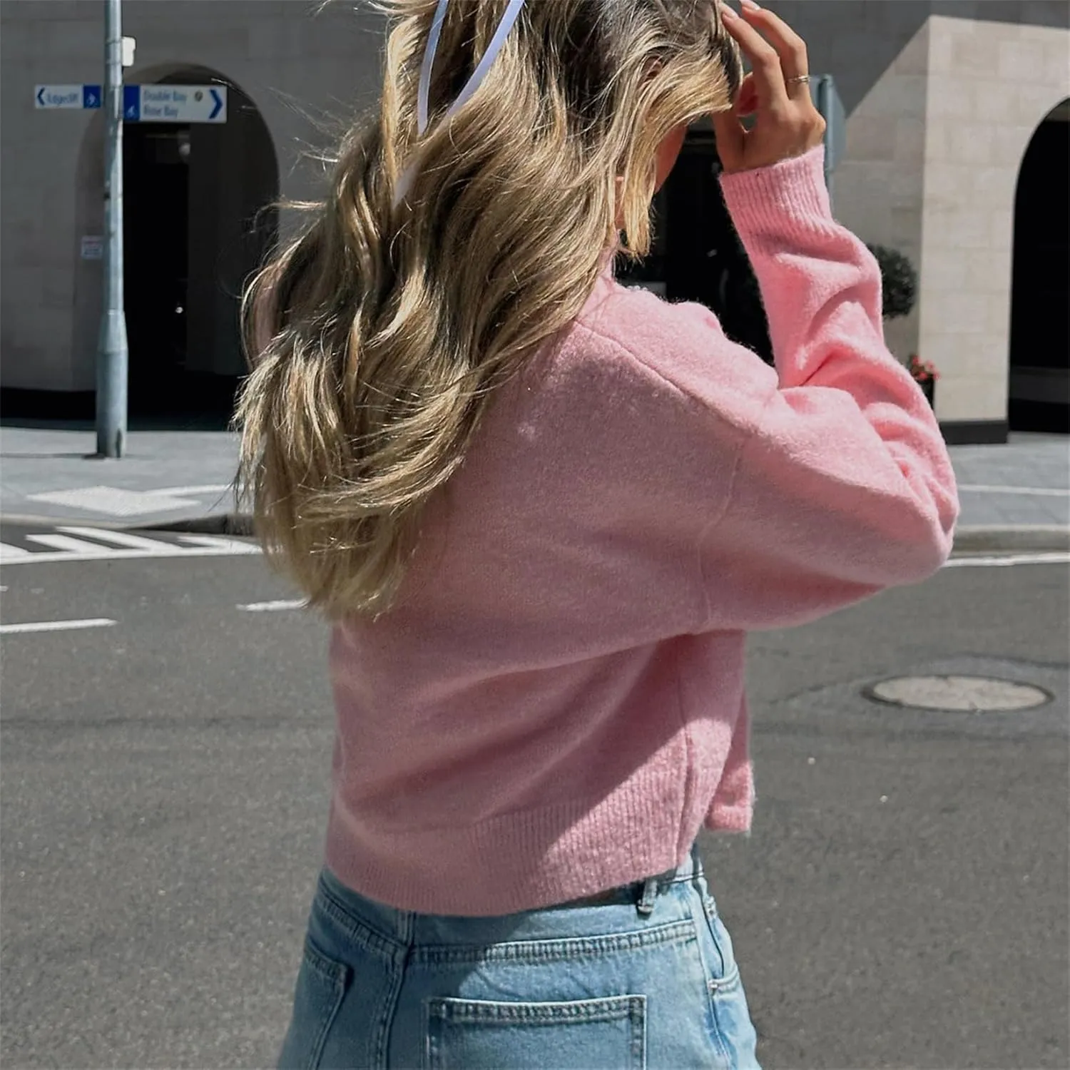 Women Casual Solid Long Sleeve Whispers Knit Cardigan Cute Y2k Crewneck Open Front Button Down Cropped Cardigan Sweater