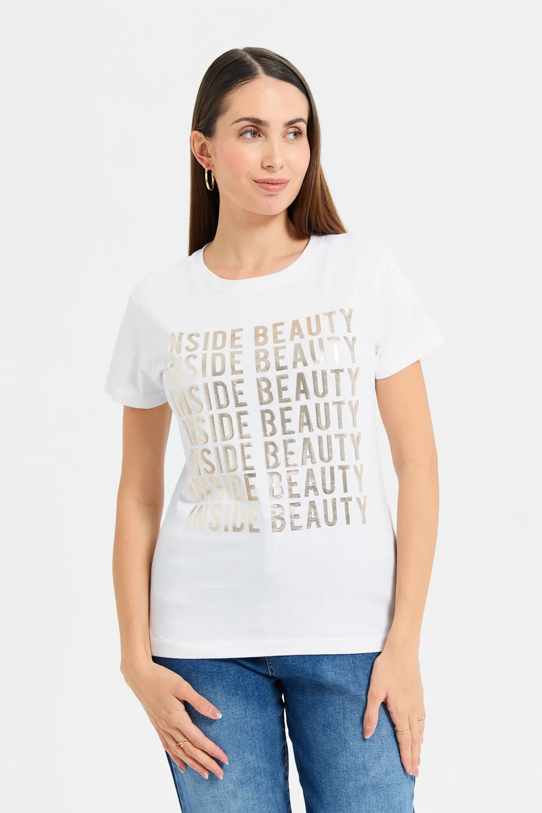 Women White Beauty Printed T-Shirt