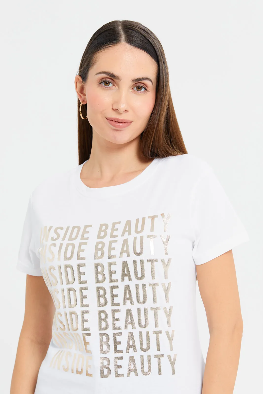 Women White Beauty Printed T-Shirt