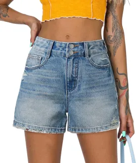 Womens Casual Stretch Denim Jean Shorts with Button Pockets for Summer