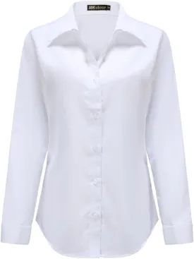 Womens Classic Fit Dress Shirt, White Button Down Shirt for Women, Wrinkle Free Collared Blouse, Dressy Casual Work Tops