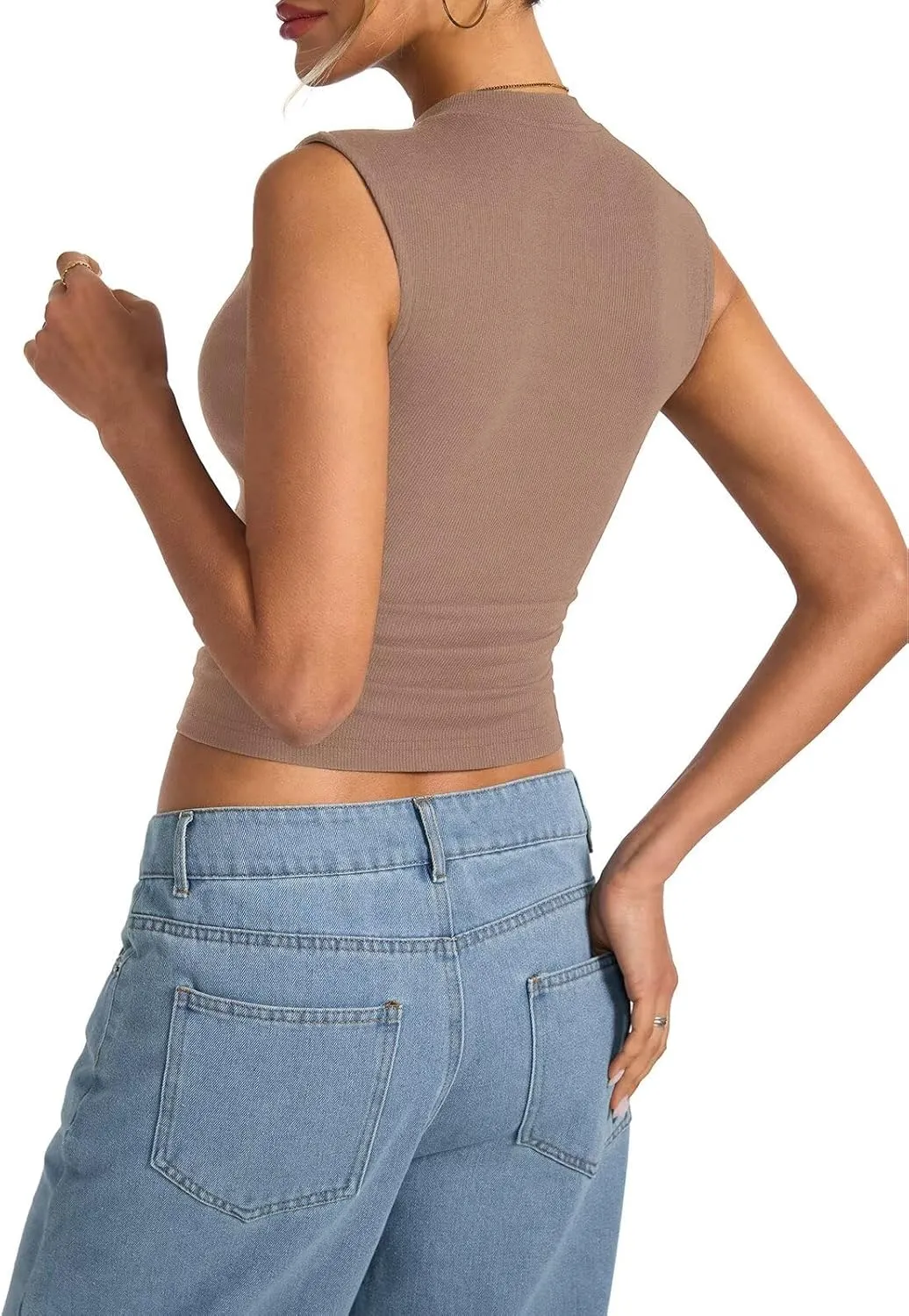 Womens Cotton Ribbed Tank Tops Sleeveless Mock High Neck Top Fitted Basic Summer Cami Shirts Y2K Outfits 2025