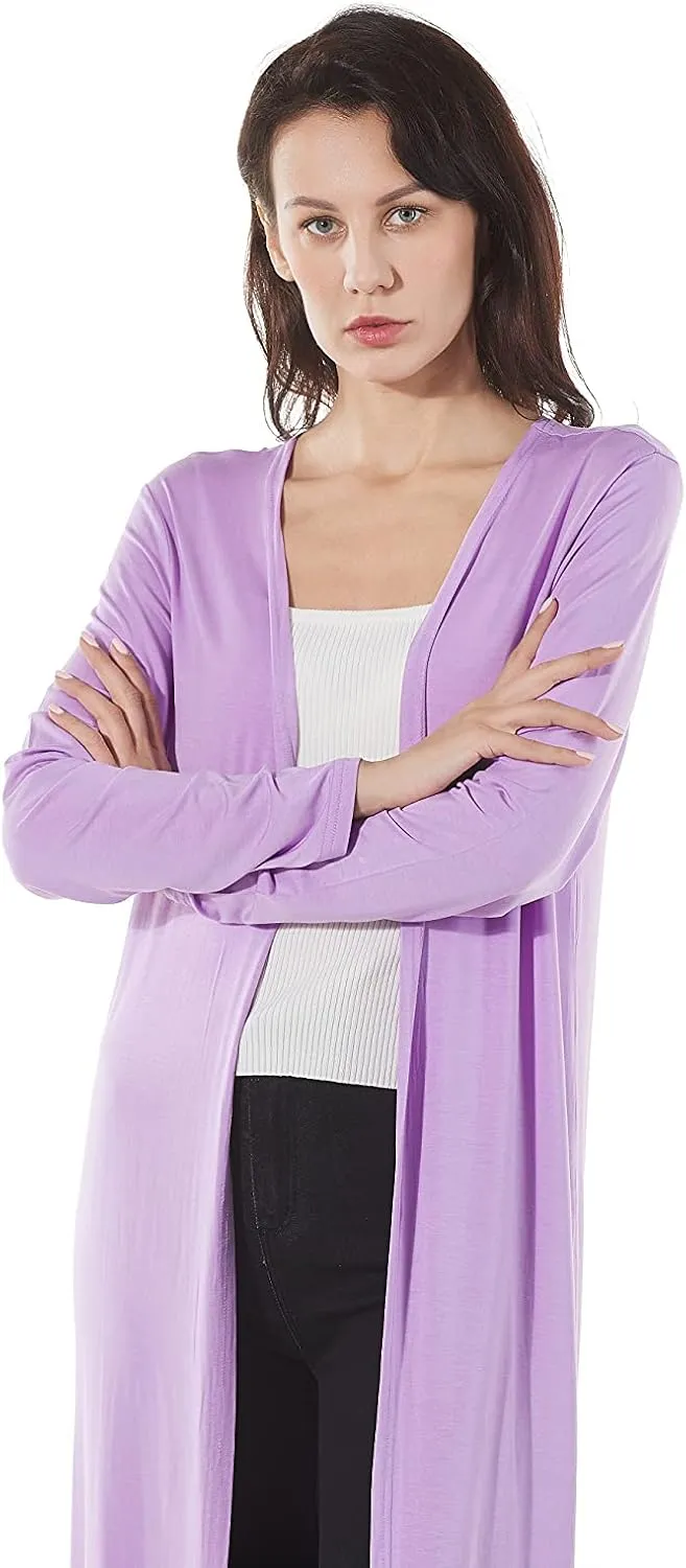 Women's Solid Sweater Essential Duster Long Cascading Open Front Lightweight Blue Cardigan
