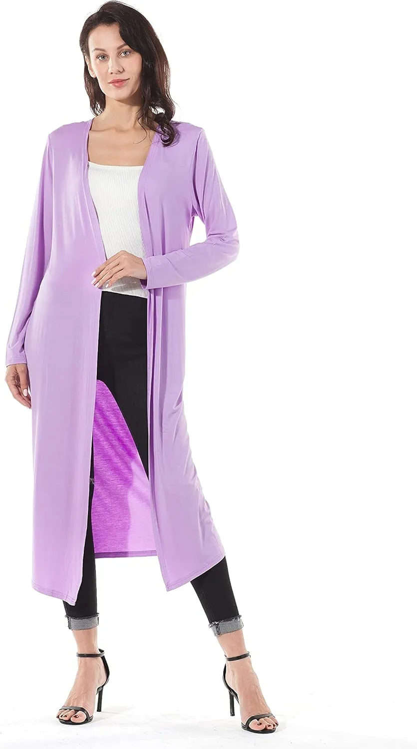 Women's Solid Sweater Essential Duster Long Cascading Open Front Lightweight Blue Cardigan