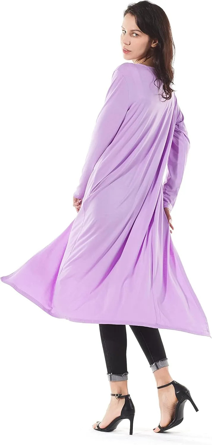 Women's Solid Sweater Essential Duster Long Cascading Open Front Lightweight Blue Cardigan