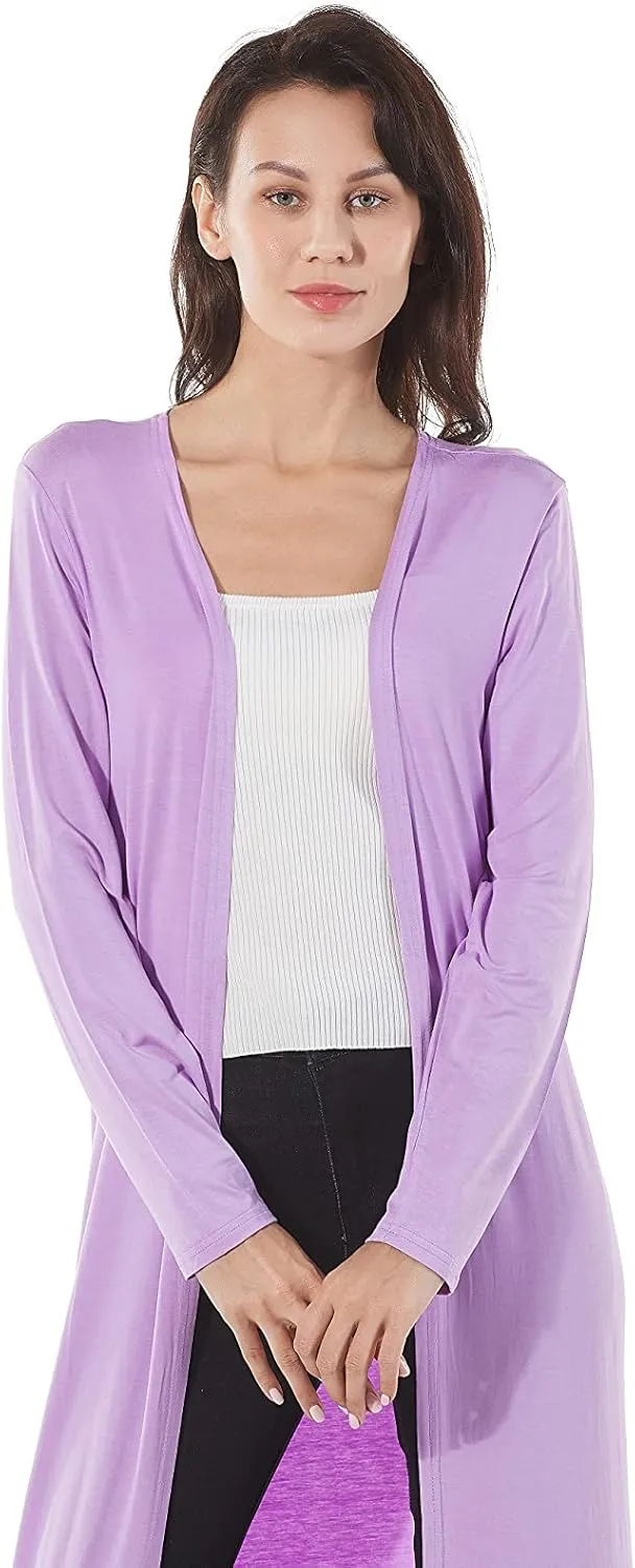 Women's Solid Sweater Essential Duster Long Cascading Open Front Lightweight Blue Cardigan